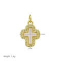 Detail of 21mm gold cross pendant with white shell inlay and zircon border weighing 1.4g - Zirconia Cross Pendant (DN251203-I) / Pendant Only (Without Chain)
