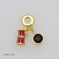 Close-up of golden mocha pot charm with red enamel and sparkling crystal accents - Red Mocha Pot and Brown Gemstone Pendant Only (Without Chain) (DB251206-A) / Gold