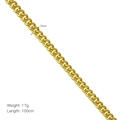 Detail van de 3mm brede 18K vergulde koperen gourmetketting met platte schakels en lengte - 3mm Cubaanse Schakel Stijl (DN251126-C)