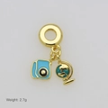 Golden travel charm with light blue camera and green enamel globe pendant, 2.7g weight - Sky Blue Camera and Globe Pendant Only (Without Chain) (DB251206-B) / Gold
