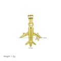Detailed view of airplane pendant with dimensions 14mm by 21mm in gold finish - Gold Single Zirconia Plane Pendant (DN251205-D) / Pendant Only