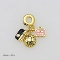 Detailed close-up of golden travel charms featuring globe, camera and suitcase pendants - Travel Theme Camera and Globe Suitcase Pendant Only (Without Chain) (DB251206-D) / Gold