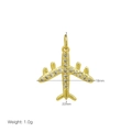 Macro detail of 18K gold plated airplane pendant with cubic zirconia and dimensions - Gold Full Zirconia Pave Plane Pendant (DN251205-E) / Pendant Only