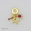 Detailed view of gold balloon dog pendant with pink zircon bone and crown heart charm - Balloon Dog and Heart Crown Pendant Only (Without Chain) (DB251206-E) / Gold