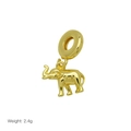 Detailed close-up of a 2.4g gold-plated elephant charm with a polished finish for bracelets - Elephant with Curled Trunk Style (DB251208-F) / Pendant Only (Without Chain)