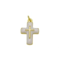Close-up of a 18K gold-plated cross pendant with light pink enamel inlay on white background - Pinkish White Pendant Only (Without Chain)