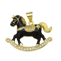 Detail of a rocking horse pendant with black enamel, gold accents and zircon stones - Pendant Only (Without Chain) / Black (DN251226-E)