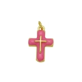Detail of cross pendant featuring pink enamel on 18K gold-plated copper base - Pink Pendant