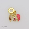 Dettaglio charm in oro con impronta di zampa rossa e cuore inciso per braccialetto - Solo Pendente (Senza Catena) / Ciondolo Inciso con Impronta di Zampa a Cuore (DB251213-F)