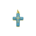 Dettaglio del ciondolo a croce con smalto blu marmorizzato e placcatura in oro 18K - Pendente Celeste