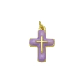 Dettaglio di un ciondolo a croce placcato oro 18K con smalto viola e piccola croce interna - Pendente Viola