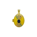 Macro detail of yellow enamel locket pendant with blue stone and 18K gold plating - Bright Yellow Enamel Sapphire Style (DN251238-F) Pendant Only (Without Chain)