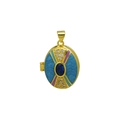 Detail of vintage blue enamel oval locket pendant with zircon inlay in 18K gold finish - Sky Blue Enamel Sapphire Style (DN251238-H) Pendant Only (Without Chain)