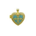 Detail of blue enamel heart locket pendant with gold finish and rhinestone cross inlay - DN251241-C (Pendant Only (Without Chain))