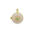 Detail of golden locket pendant with white enamel sunburst pattern and blue stone - DN251241-E (Pendant Only (Without Chain))