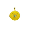 Detailed view of a golden sun locket pendant with yellow enamel and turquoise stone inlay - DN251241-F (Pendant Only (Without Chain))