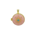 Detailed macro view of a gold-toned locket with pink sunburst design and blue center bead - DN251241-G (Pendant Only (Without Chain))