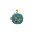 Close-up of golden sunburst blue enamel locket pendant for photos with hinge detail - DN251241-H (Pendant Only (Without Chain))
