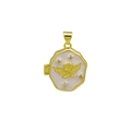 Detailed view of pink enamel locket pendant with golden Cupid relief and rhinestones - DN251241-I (Pendant Only (Without Chain))