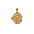 Detail view of a gold-plated locket with a pink marble texture and gold angel relief - DN251241-J (Pendant Only (Without Chain))