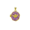 Detail of a golden heart locket with purple enamel and embossed angel holding stones - DN251241-L (Pendant Only (Without Chain))