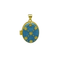 Detalle de medallón ovalado bañado en oro de 18K con esmalte azul claro y flores - Esmalte Azul Cielo Cinco Flores Doradas Relicario Ovalado Solo (Sin Cadena) (DN251242-N)