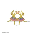 Pair of golden ballet dancer pendants with colorful enamel skirts and pink rhinestones - Ballet Girl Pendant Only (Without Chain)