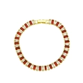 Macro view of 18K gold plated tennis bracelet with red and white baguette cut zircons - Red & White Alternating (DB260106-I)