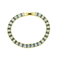 Detailed macro view of the gold-plated clasp and baguette-cut blue crystals on the bracelet - Blue & White Alternating (DB260106-J)