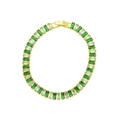 Macro shot of 18K gold plated bracelet with square emerald green stones and clear zircons - Green & White Alternating (DB260106-K)