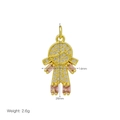 Detailed 26mm girl pendant charm with pink zircon stones in 18K gold-plated copper - Cartoon Girl Pendant Only (Without Chain) (DN260120-D)