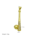 Dettaglio pendente mazza da baseball oro 39mm con pavé di zirconi bianchi lucidi - DN260117-K Ciondolo Solo (Senza Catena)