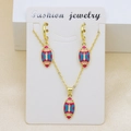 18K vergoldetes Rugby Halsketten und Ohrring Set mit buntem Emaille und Zirkonia - Rosa Blau Schmuck (DN260109-G Suite)