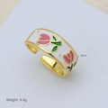 Dettaglio anello placcato oro 18K largo 9mm con motivo floreale a tulipano in smalto - Aperto Regolabile / Anello (DR260104-A)