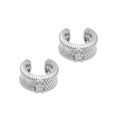 Detail of silver brass ear cuffs with textured vertical stripes and zircon cluster - Silver (DE240529-B)
