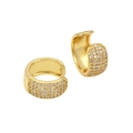 Macro view of gold plated brass ear cuffs with rows of sparkling pavé cubic zirconia - Gold Wide Style (DE240529-C)