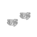 Dettaglio macro dei polsini per orecchie a onde con zirconi bianchi scintillanti - Design Ondulato Traforato Argento (DE240530-F)