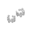 Dettaglio dei polsini per orecchie in argento con motivo a trifoglio e zirconi cubici - Design Fiore a Quattro Petali Argento (DE240530-H)