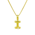 Macro d'un pendentif lettre I dorée avec perle blanche sur une chaîne à mailles carrées - DN240616-I Pendentif Seul (Sans Chaîne)