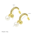 Detailed view of pearl drop earrings with gold plating and sparkling cubic zirconia stones - Semi-Circular Pave Pearl Drop (DE240612-D)