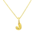 Detail view of gold bubble letter J pendant with shimmering zircon pavé bail and cross chain - Letter J Pendant Only (Without Chain)