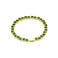 Detailed view of heart-shaped emerald green zircon bracelet with gold-plated link chain - Green