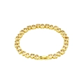 Detailed close-up of golden heart chain bracelet with champagne zircon inlay - White