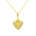 Close-up of gold shield heart pendant necklace with shimmering zircon stones - 3D Heart Style (DN240706-A)