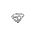 Detail of silver heart ring with sparkling zircons and a polished letter B centerpiece - Letter B (DR240709-B)