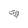 Detail of silver-tone open heart ring featuring zircon accents and a central letter C - Letter C (DR240709-C)