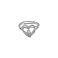 Macro view of silver heart ring featuring pavé stones and a central letter G detail - Letter G (DR240709-G)