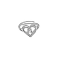 Detail of silver heart-shaped ring with M initial and zircon stones on open band - Letter M (DR240709-M)