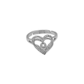 Detail of silver heart ring with double-layered zircon pavé and adjustable open band - Letter O (DR240709-O)