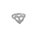 Detailed shot of open silver ring with zircon heart frame and metal letter S feature - Letter S (DR240709-S)